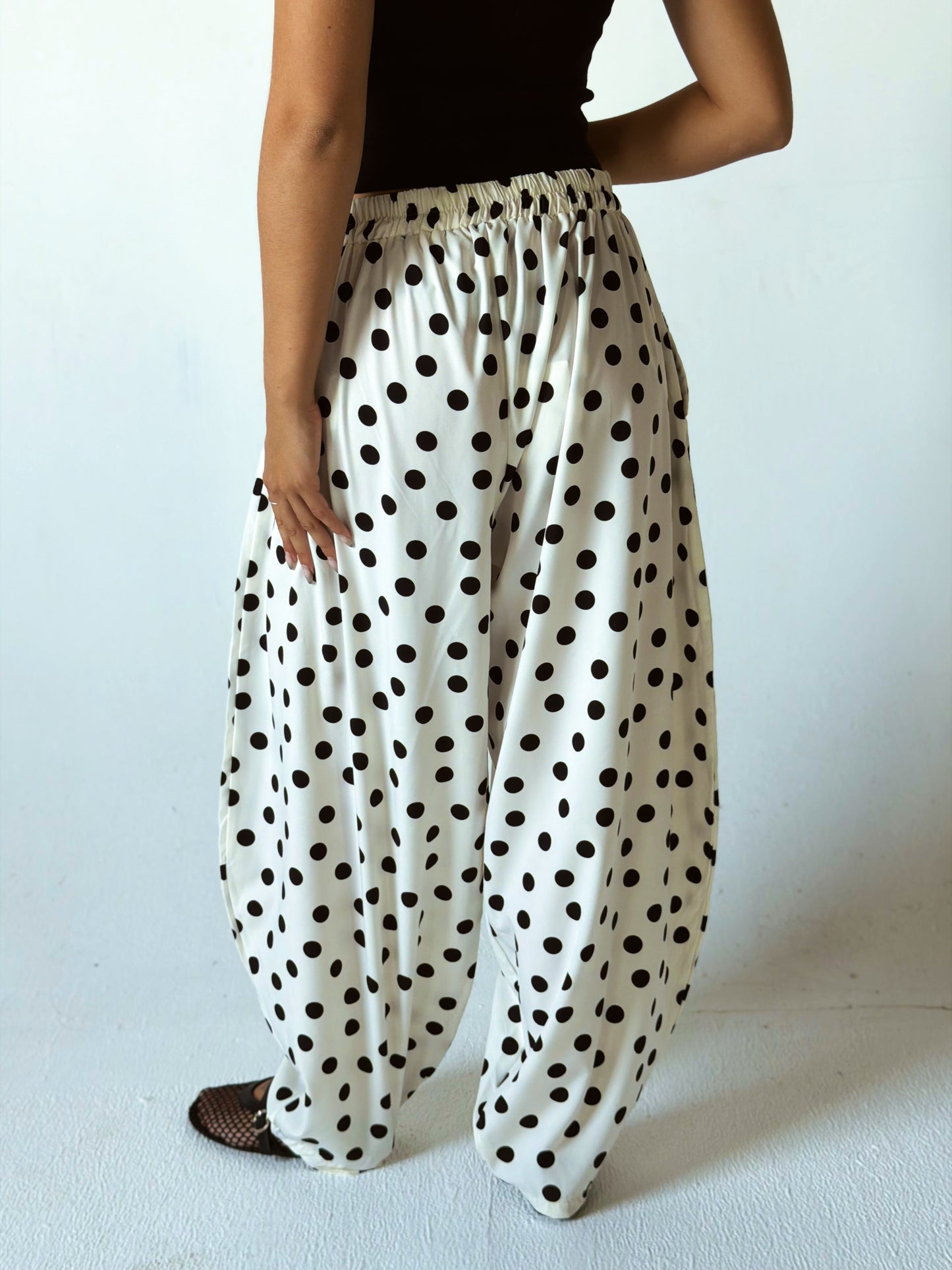 Polka Dot Balloon Pants White