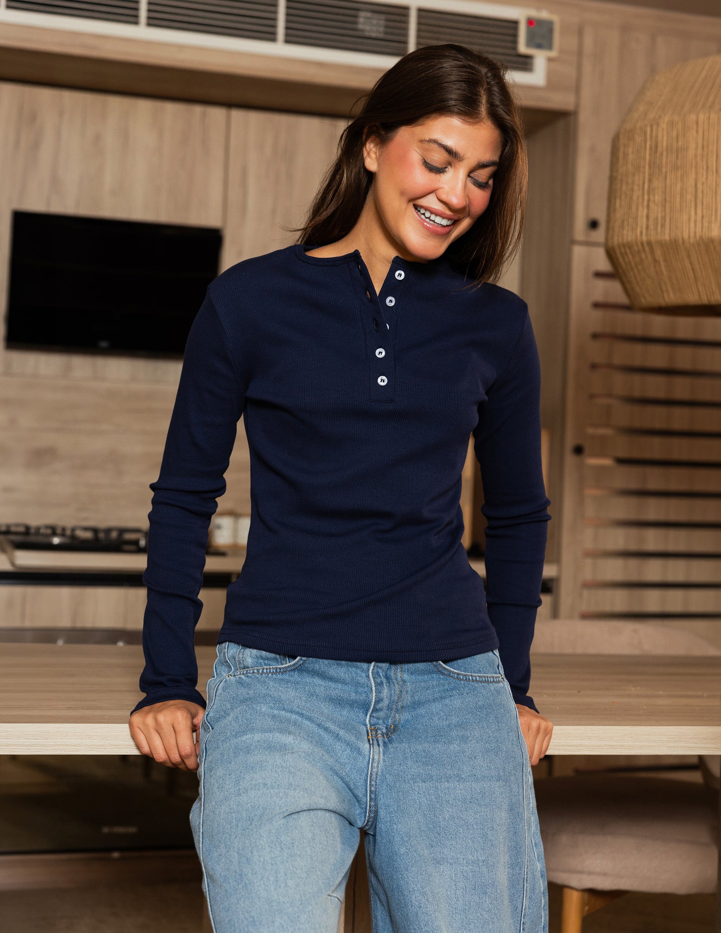Essential Rib Top - Navy