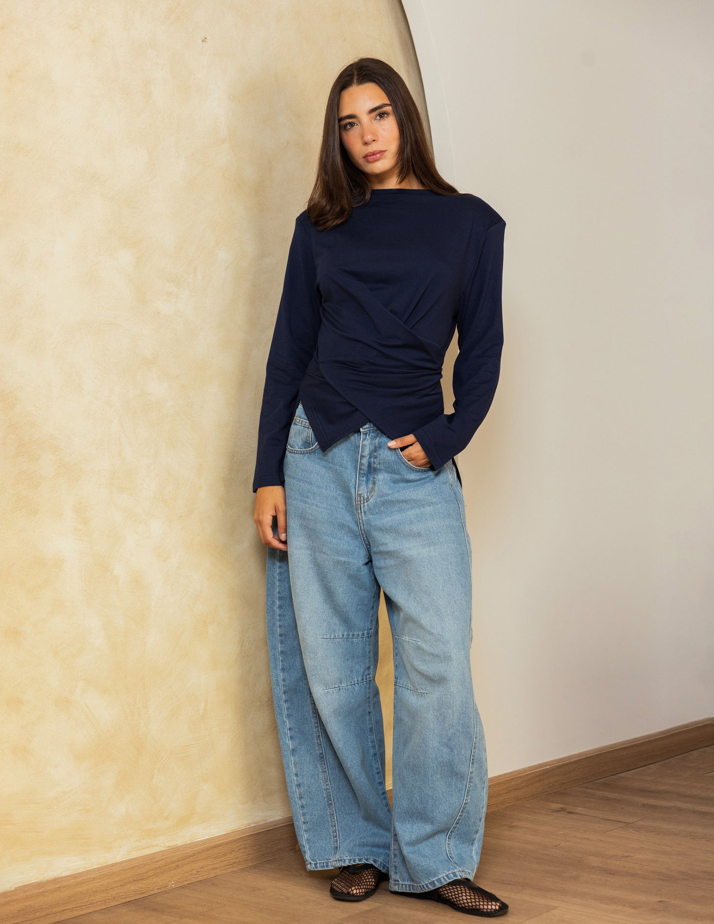 Wrap Waist Top - Navy