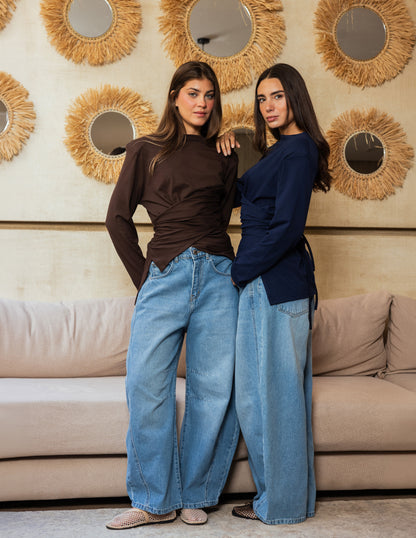 Wrap Waist Top - Brown