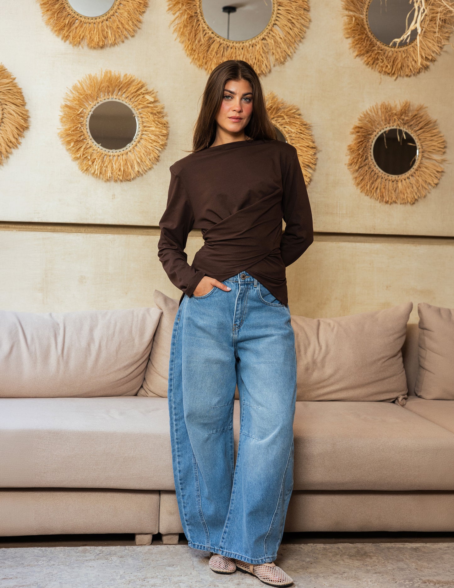Wrap Waist Top - Brown