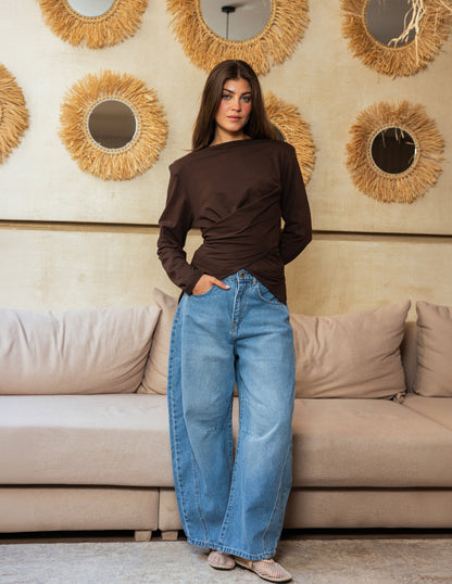 Wrap Waist Top - Brown