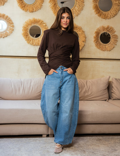 Wrap Waist Top - Brown