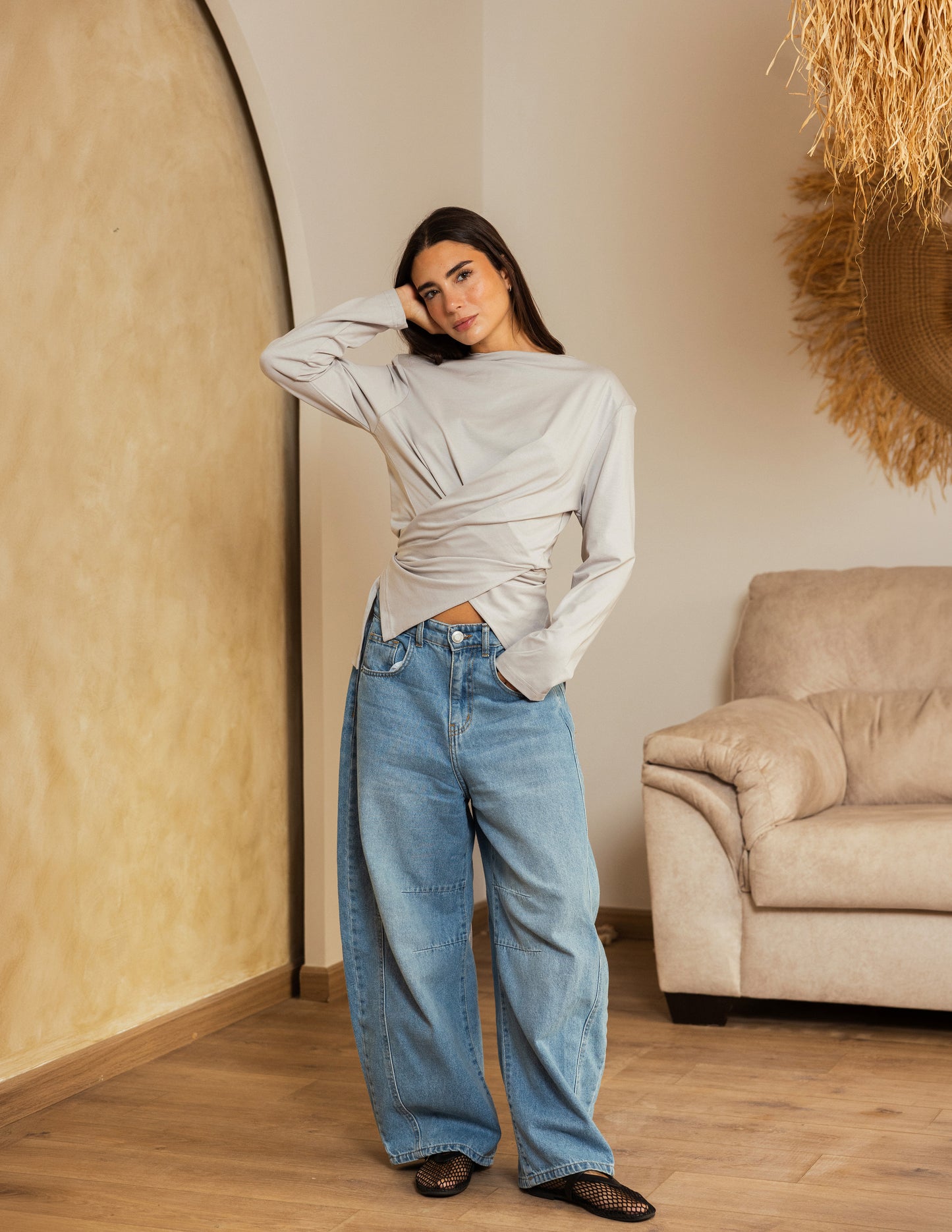 Wrap Waist Top - Grey