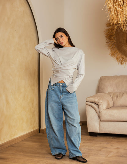 Wrap Waist Top - Grey