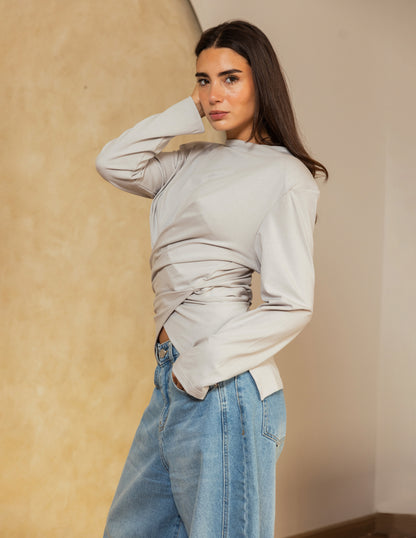 Wrap Waist Top - Grey