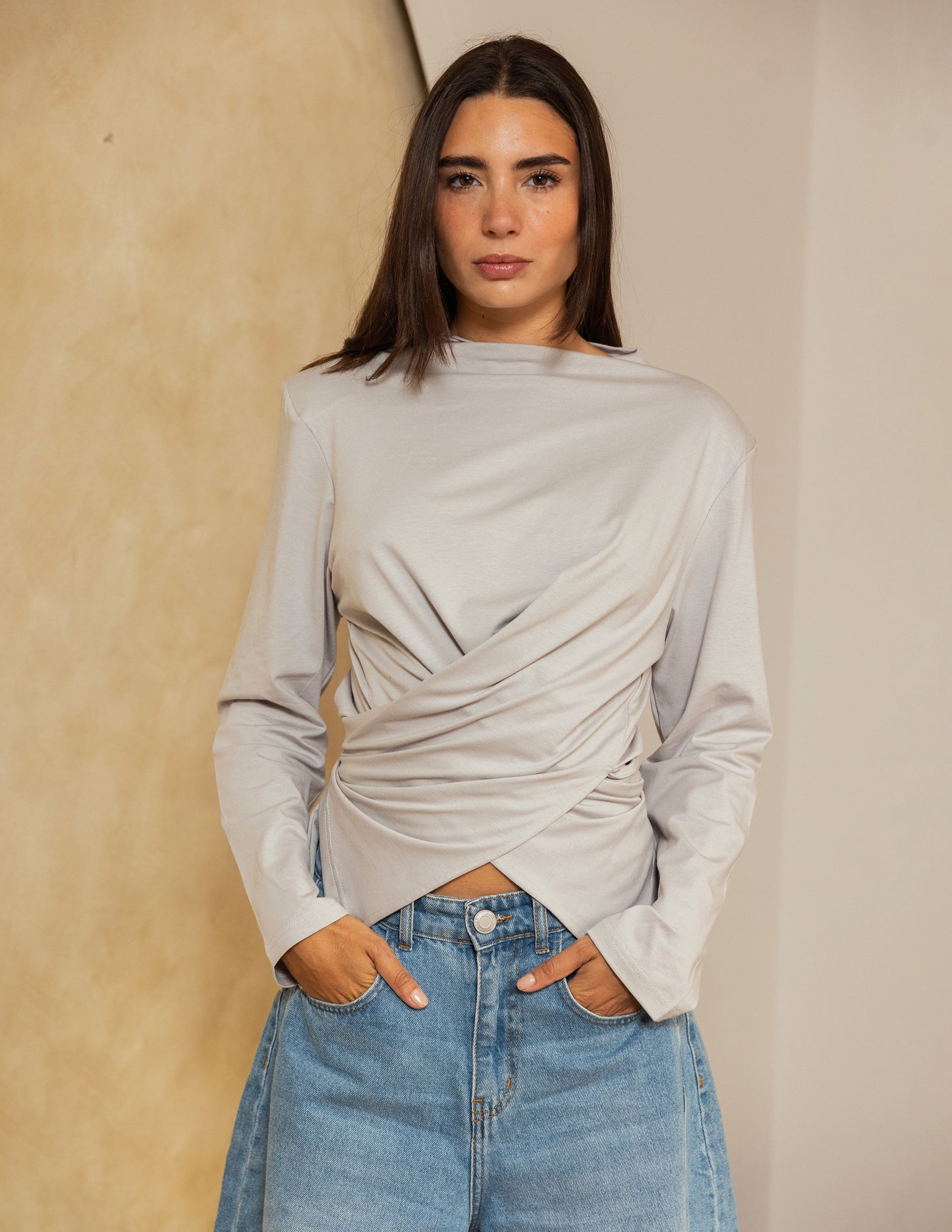 Wrap Waist Top - Grey