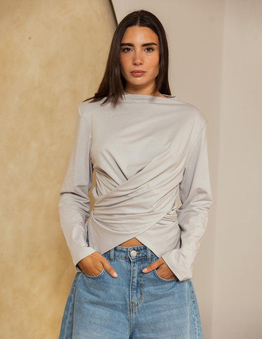 Wrap Waist Top - Grey