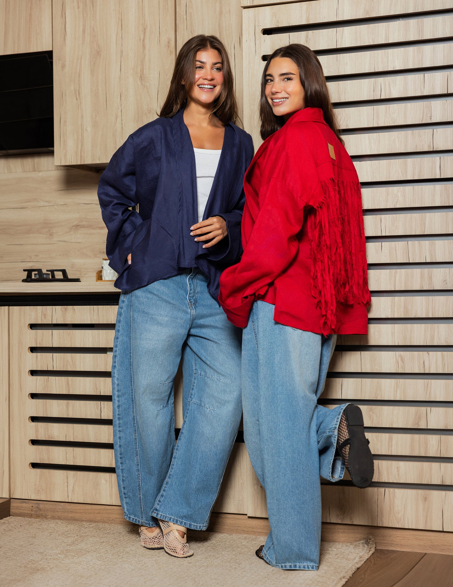Pure Linen Fringe Jacket - Red
