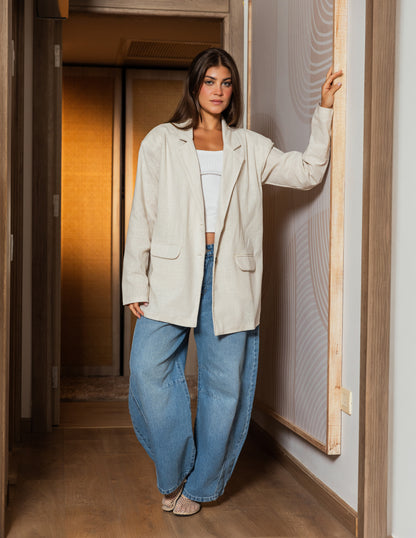 Oversized Linen Blazer - Beige