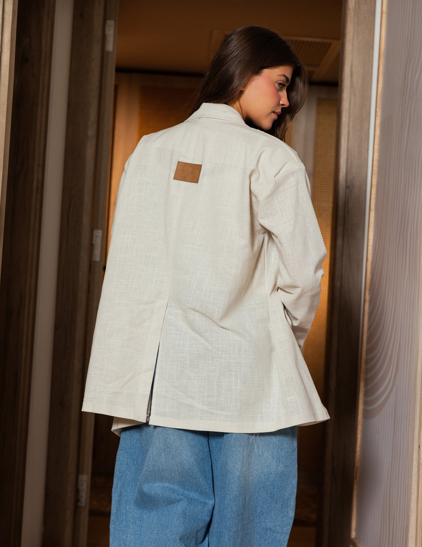 Oversized Linen Blazer - Beige