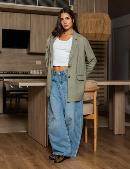 Oversized Linen Blazer - Olive
