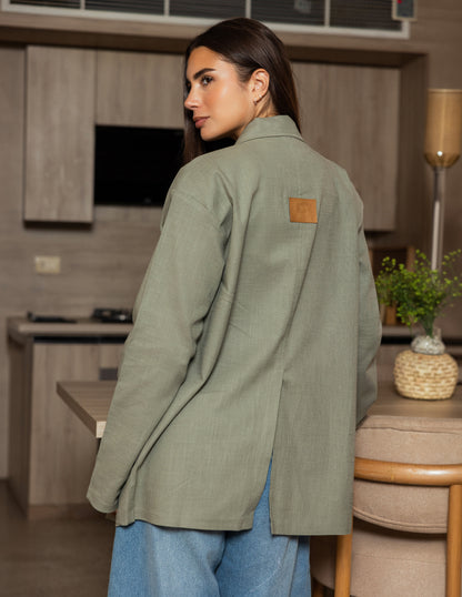 Oversized Linen Blazer - Olive