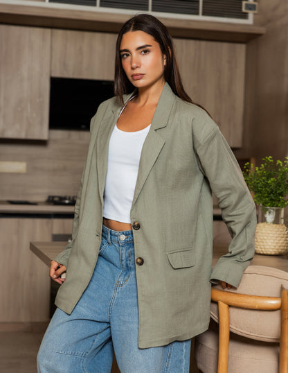 Oversized Linen Blazer - Olive