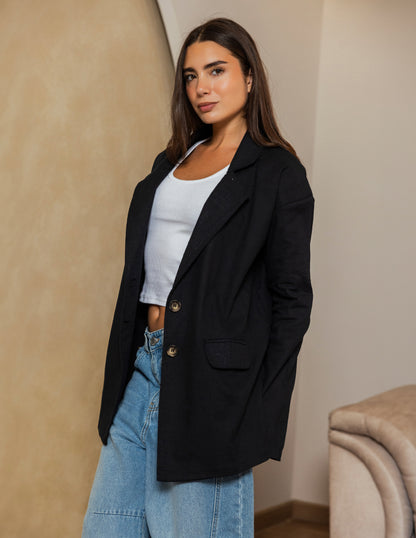 Oversized Linen Blazer - Black