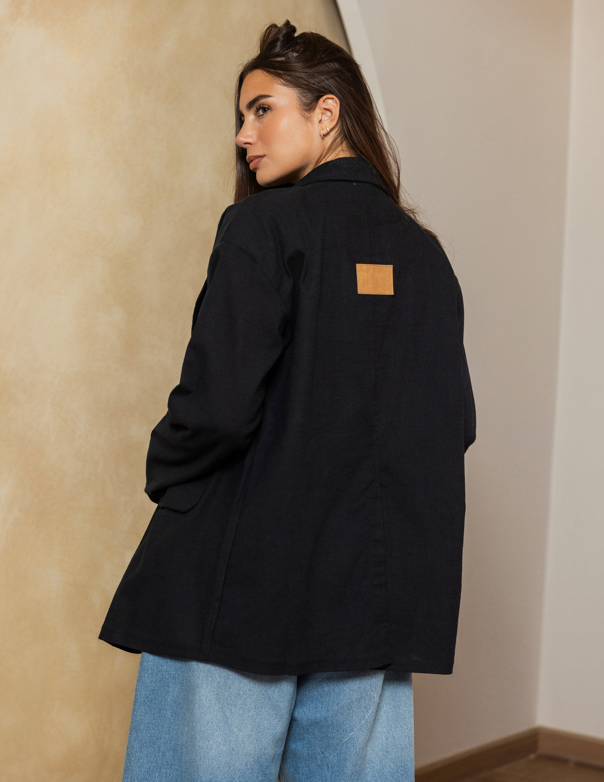 Oversized Linen Blazer - Black