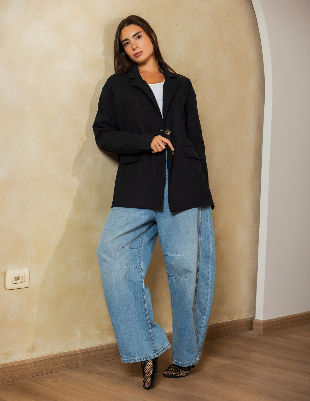Oversized Linen Blazer - Black