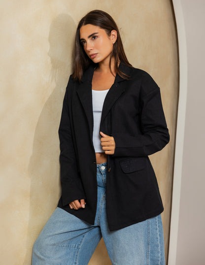 Oversized Linen Blazer - Black