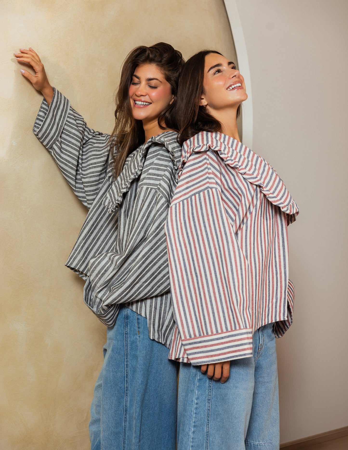 Sailor Collar Linen Jacket - Grey Stripe