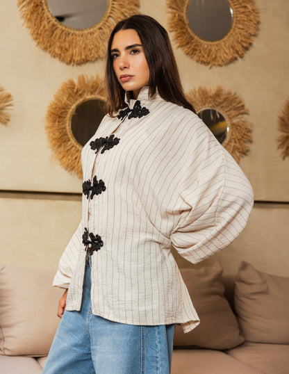 Balloon Sleeve Mandarin Blouse