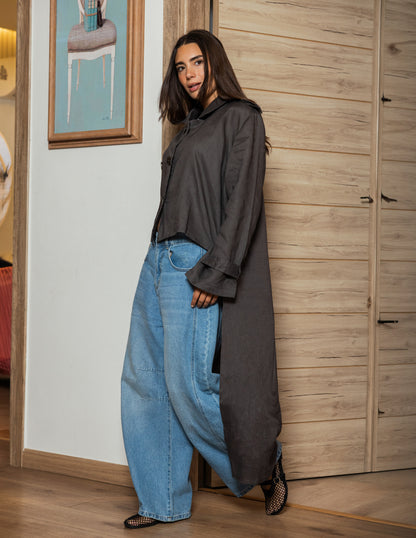 Pure Linen Cardigan - Gery