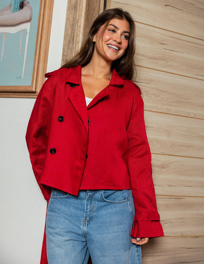 Pure Linen Coat - Red