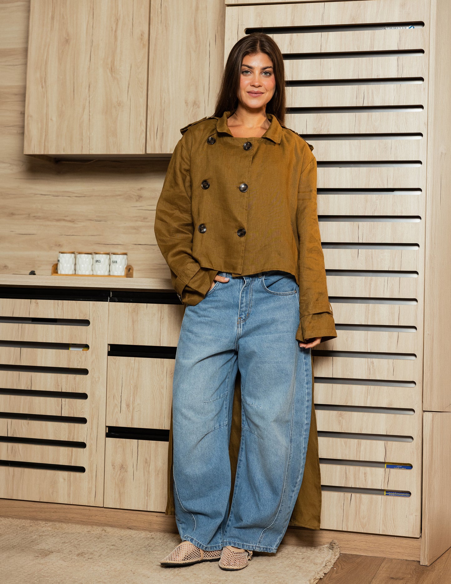 Pure Linen Coat - Olive