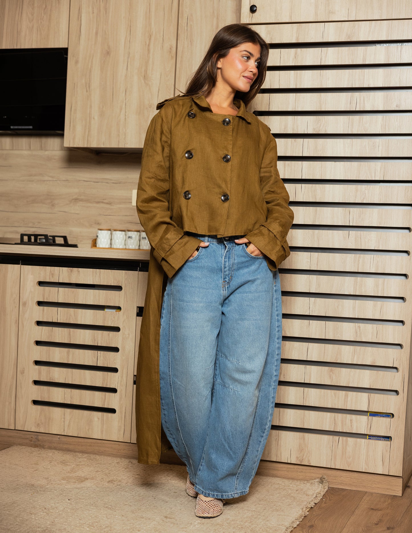 Pure Linen Coat - Olive