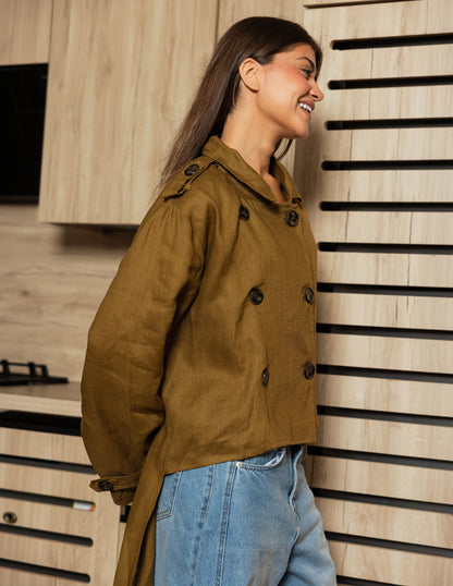 Pure Linen Coat - Olive