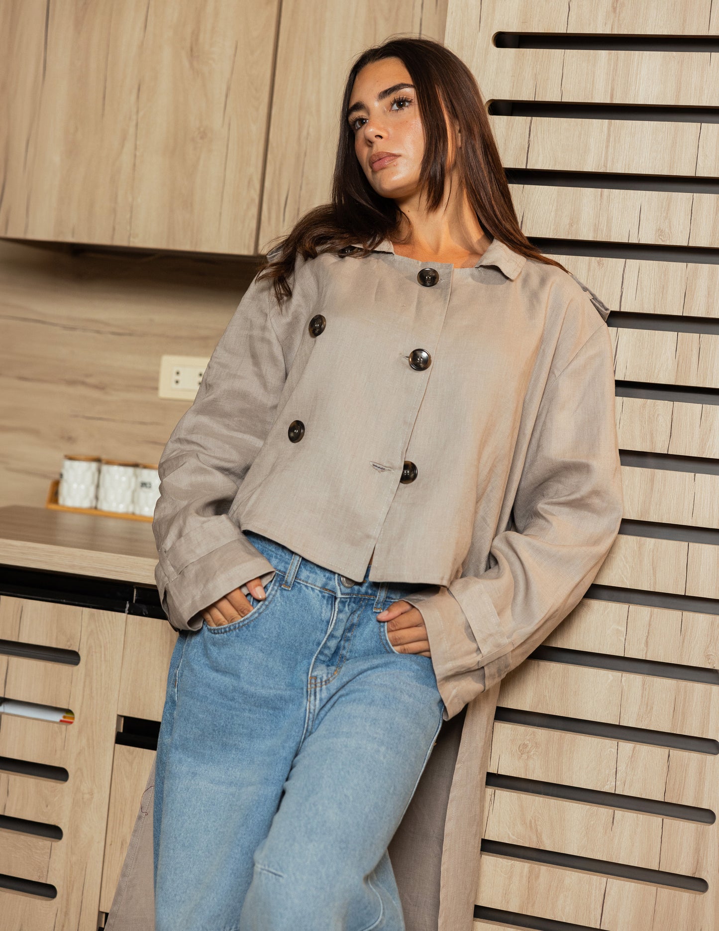 Pure Linen Coat - Light Gery