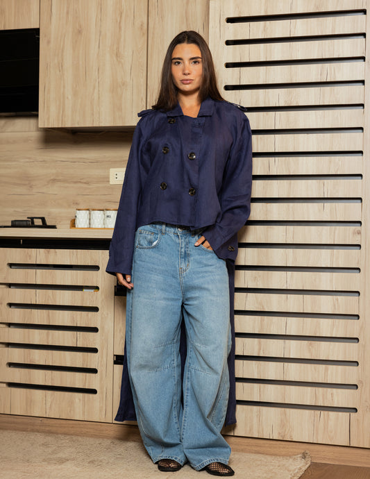 Pure Linen Cardigan - Navy