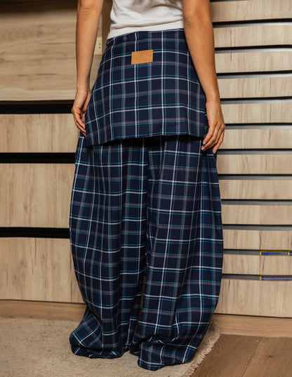 Plaid Tie Pants - Navy