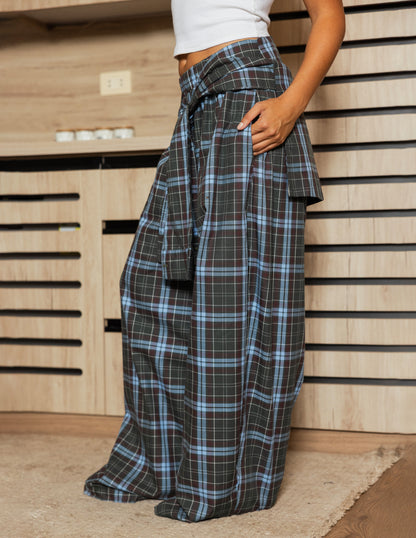 Plaid Tie Pants - Olive
