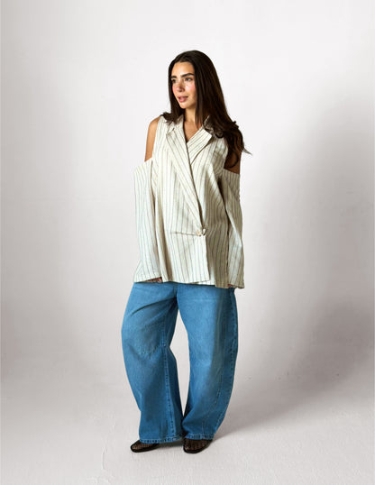 Linen Shoulder Cut Sculpt Blazer