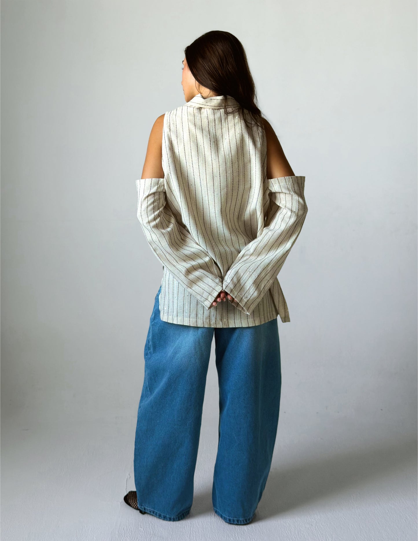 Linen Shoulder Cut Sculpt Blazer