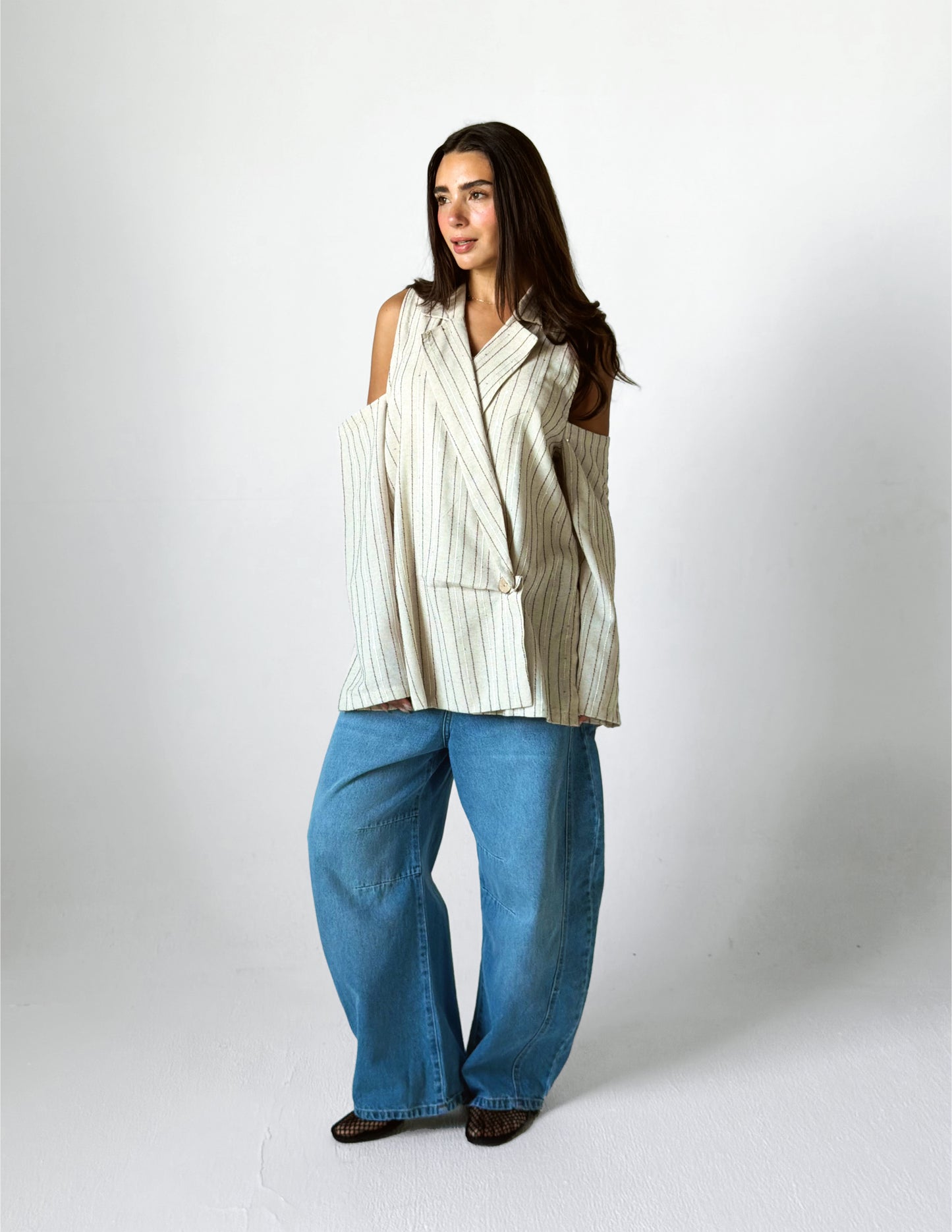 Linen Shoulder Cut Sculpt Blazer