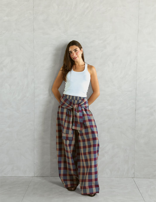 Plaid Tie Pants - Red