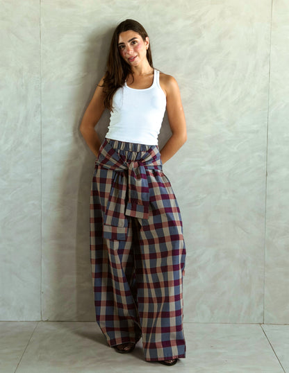 Plaid Tie Pants - Red