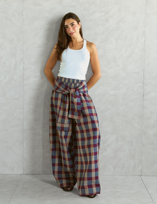 Plaid Tie Pants - Red
