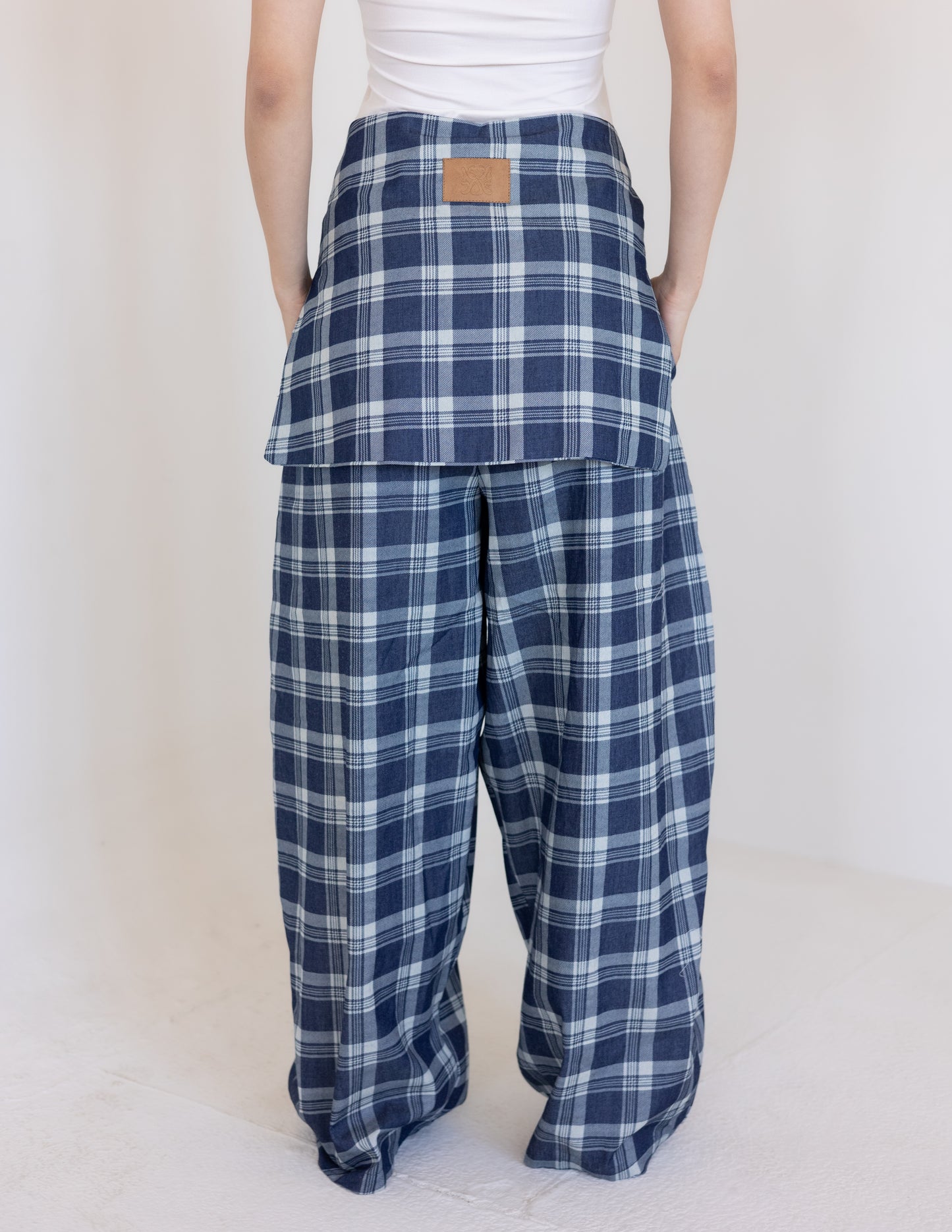 Plaid Tie Pants - Blue