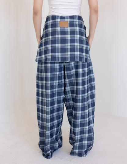 Plaid Tie Pants - Blue