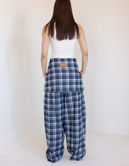 Plaid Tie Pants - Blue