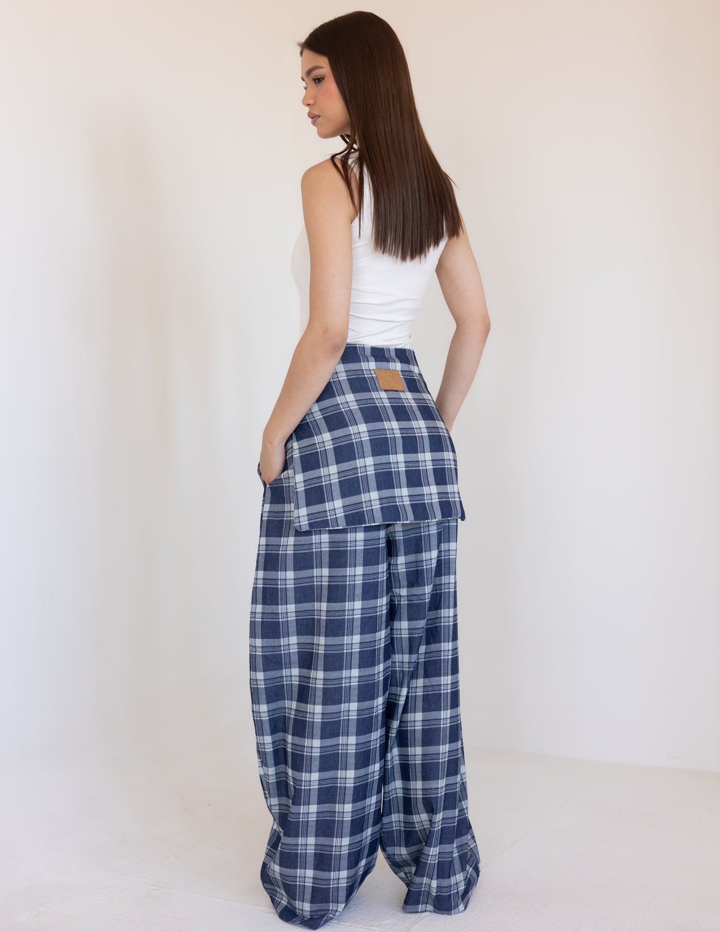 Plaid Tie Pants - Blue