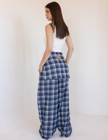 Plaid Tie Pants - Blue