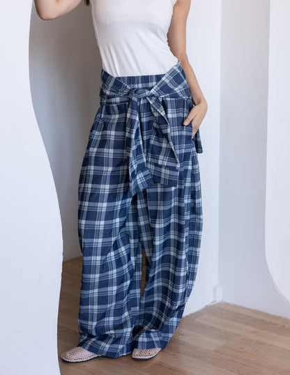 Plaid Tie Pants - Blue