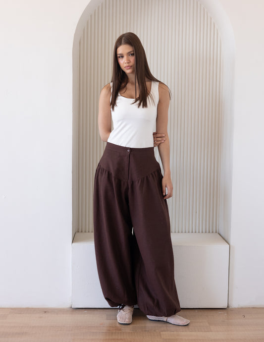 Balloon Linen Pants - Brown