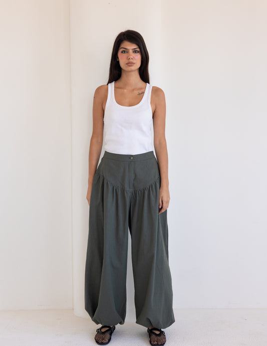 Balloon Linen Pants - Olive