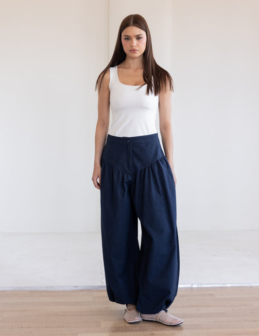 Balloon Linen Pants - Navy