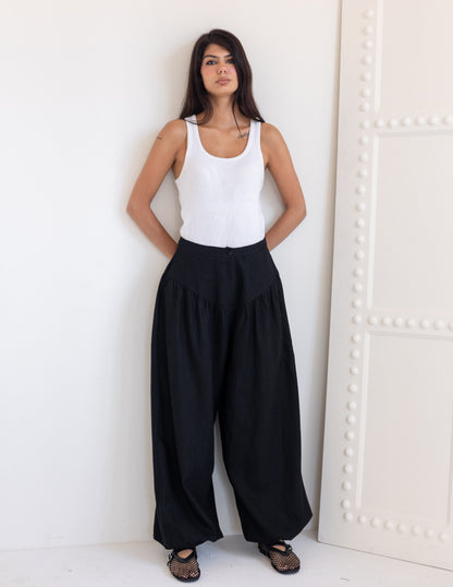 Balloon Linen Pants - Black