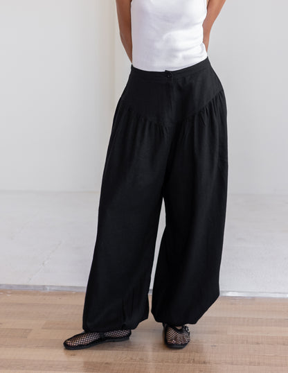 Balloon Linen Pants - Black